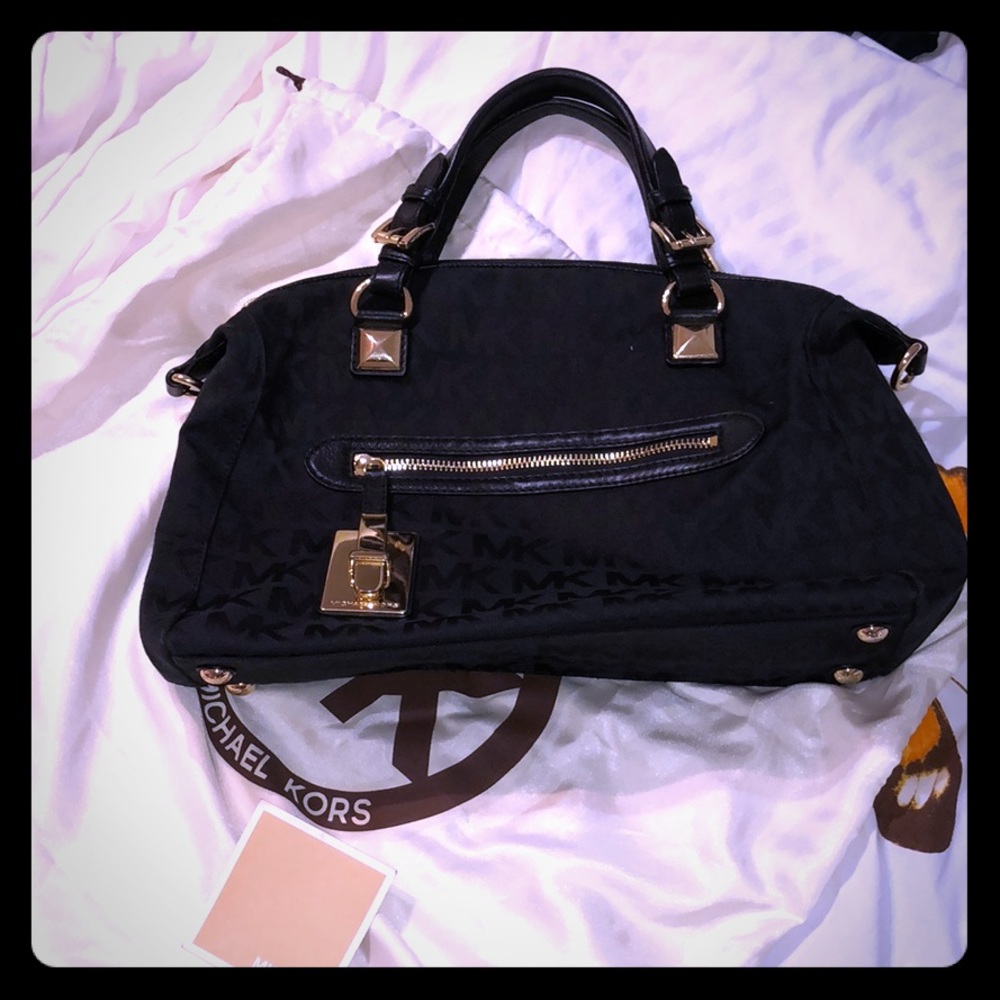 NWOT. Michael Kors Fabric Black & Gold Bag